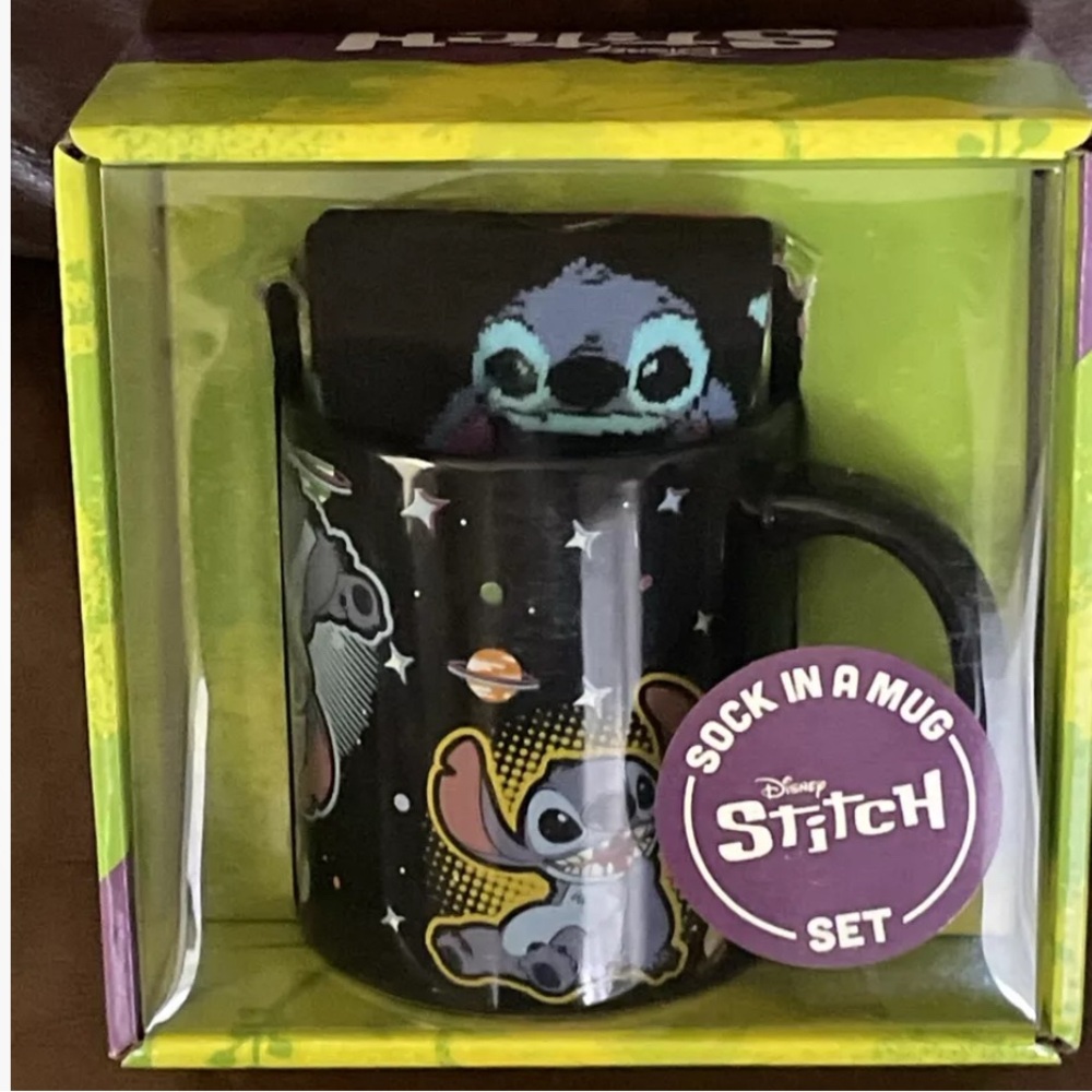 Disney Stitch Sock in a Mug Set with sticker